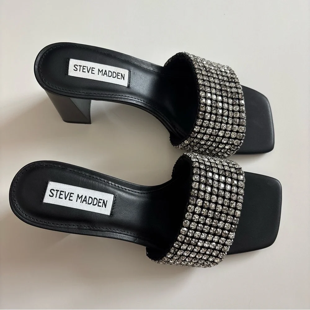 Steve Madden Laney Heels Black Rhinestones